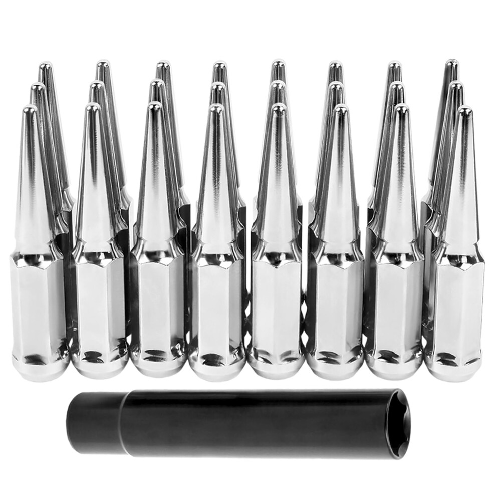 Chrome Spiked Lug Nuts 14X1.5 Closed End Conical Seat 24Pc Set For Silverado Sierra Wheels 9164114410566