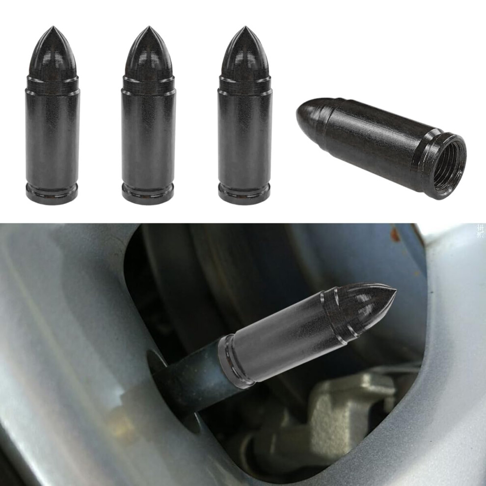 4Pcs Bullet Style Aluminum Tire Valve Stem Caps, Leak Proof Dustproof Car Valve Caps Black 9164114410689