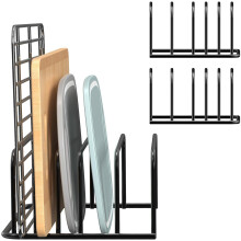 Kitchen Storage Rack Cutting Board Organizer Metal Bakeware Holder for Pan Lids Trays Black