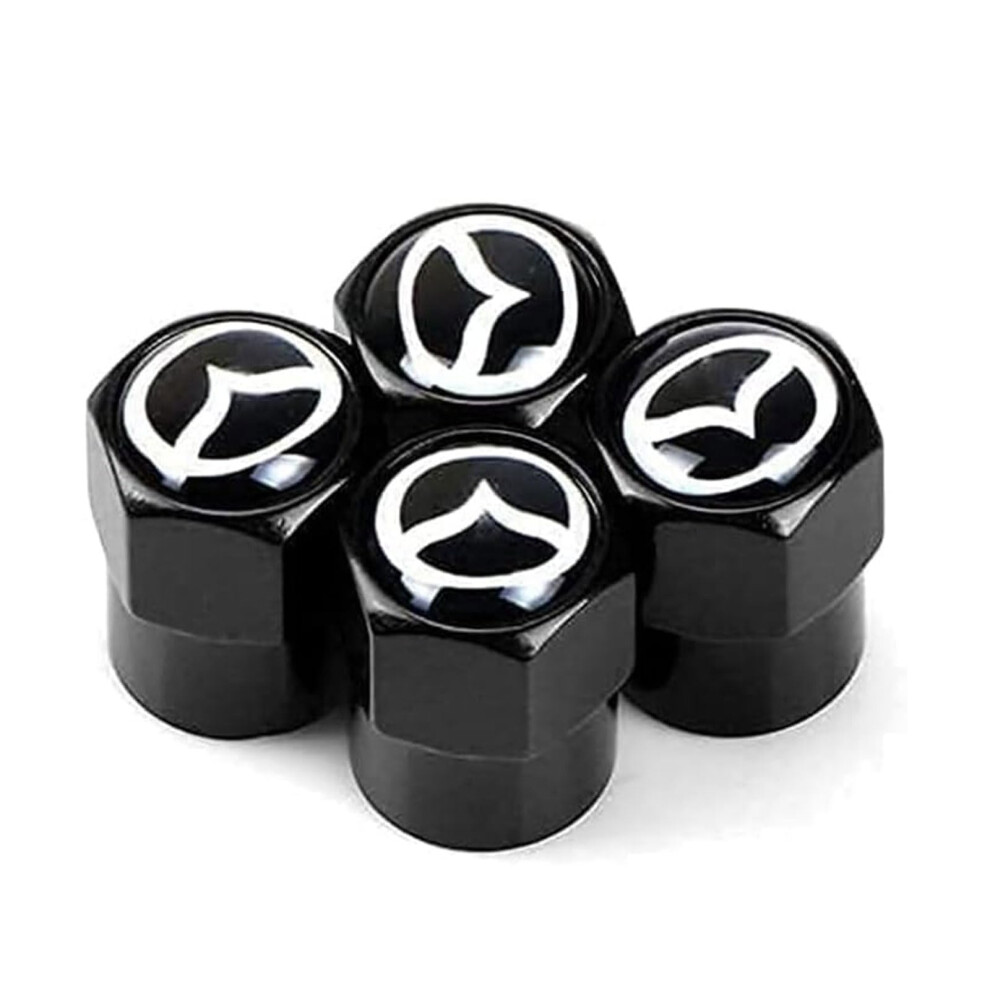 Tire Valve Caps For Mazda, Metal Stem Covers With Leak Prevention Seal, Corrosion Resistant Black 9164114411365
