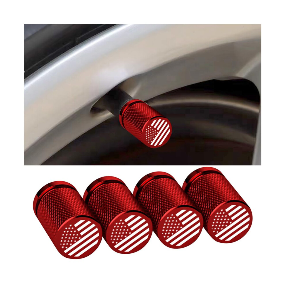Aluminum Tire Valve Stem Caps With Usa Flag, Set Of 4, Patriotic Leak Proof Corrosion Resistant Red 9365369589605