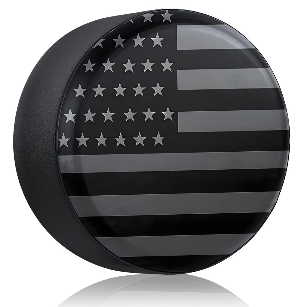 Waterproof American Flag Spare Tire Cover Pvc Leather For Suv Truck Rv Camper 14 Inch Universal Fit Black/Grey 9365369589865