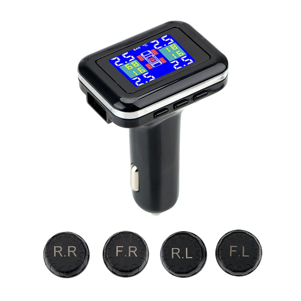 Wireless Tire Pressure Monitoring System With Lcd Display, Realtime Alerts, 4 External Sensors 9365369589995