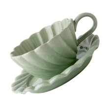 Ceramic Coffee Mug Set with Saucer, Elegant Retro Design for Tea or Coffee at Home and Breakfast