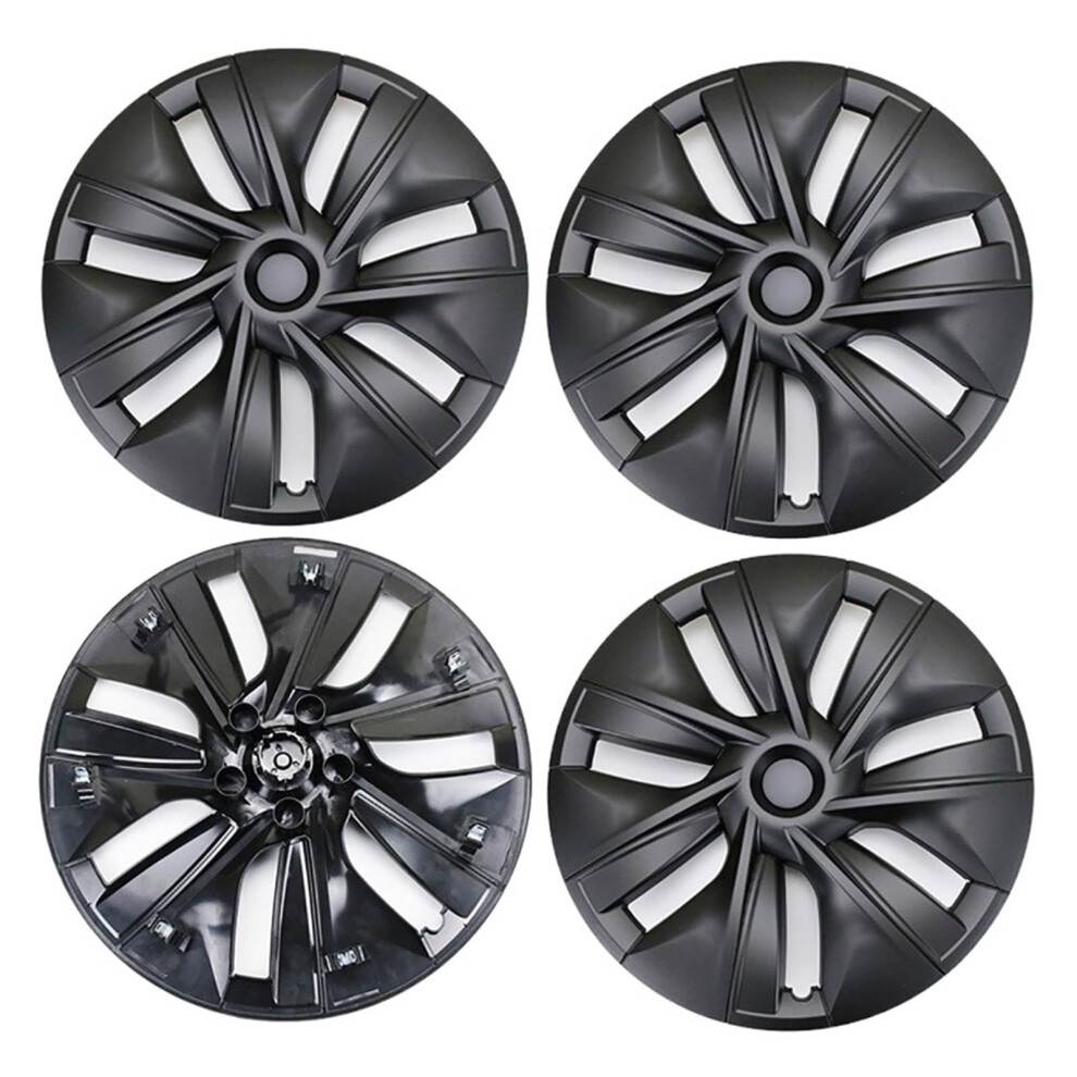 19 Inch Matte Hub Caps Set, Sporty Wheel Covers With Scratch Protection For Tesla Model Y Black 9164114416759