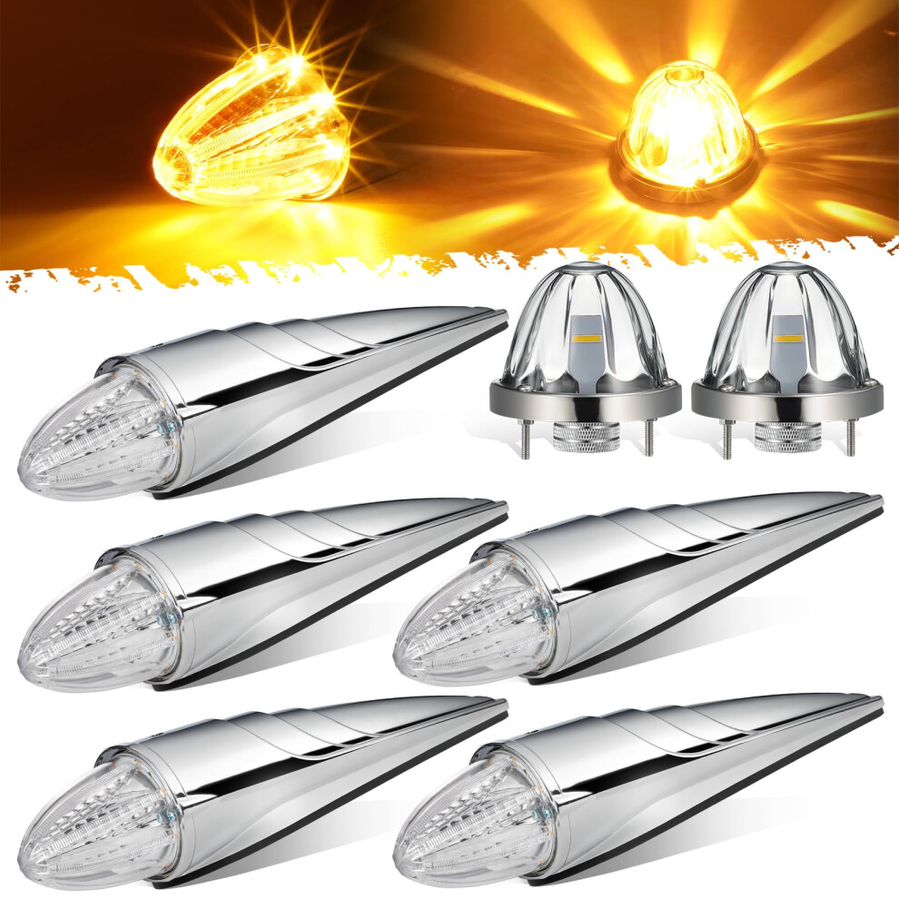 5Pcs Torpedo Truck Cab Marker Lights Clear Lens And 2Pcs Led Glass Watermelon Lights Amber 9365369593404