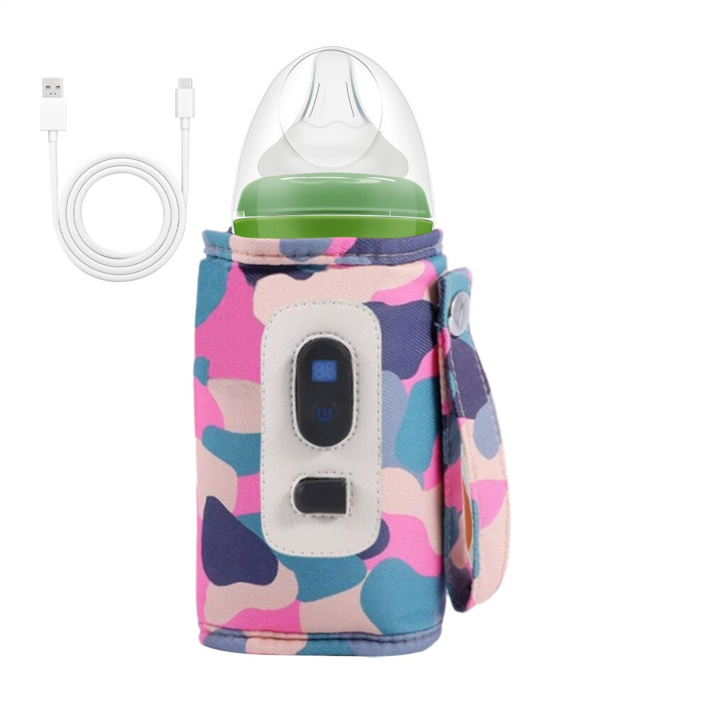 Usb Bottle Warmer With Fast Heating And Temperature Display For Travel Milk Feeding, Pink