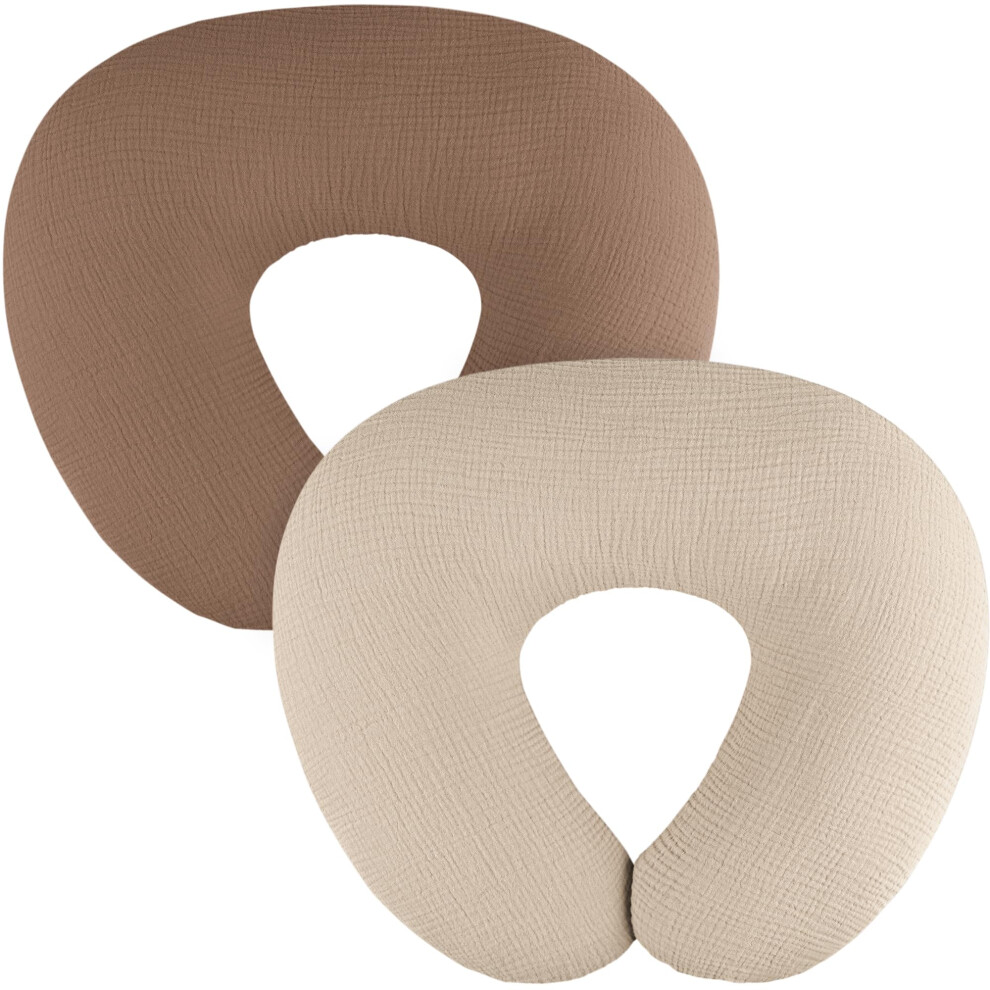 2Pack Muslin Nursing Pillow Covers with Zipper, Breathable Cotton Breastfeeding Pillow Slipcovers