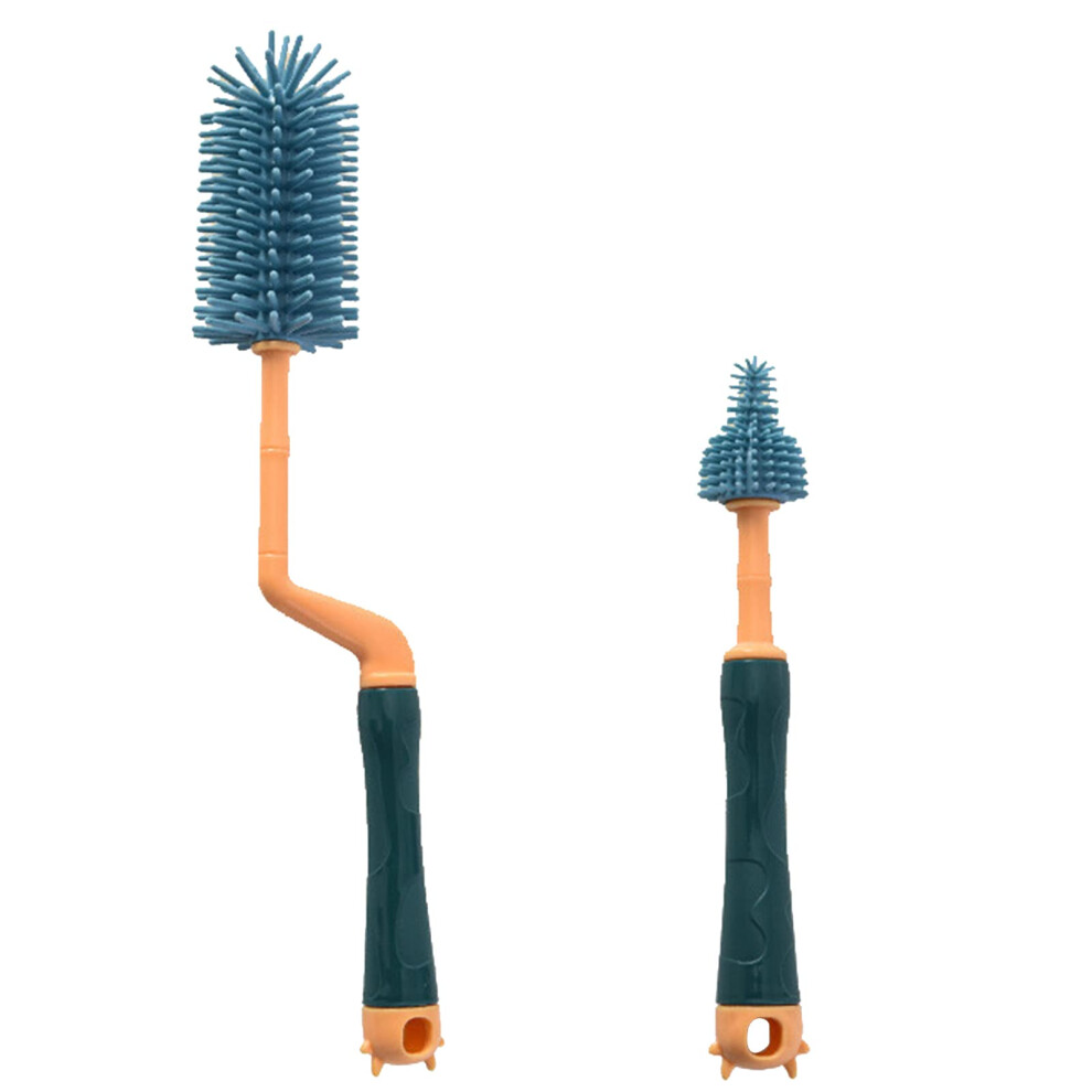 2PCS Silicone Baby Bottle Brush with Nipple Cleaner, 360 Rotating Handle, Detachable Head Set