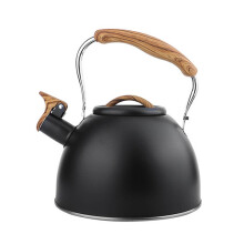 Stainless Steel Whistling Tea Kettle Set with Wood Handle, 1.3L for All Stovetops, Black 21x21x18cm