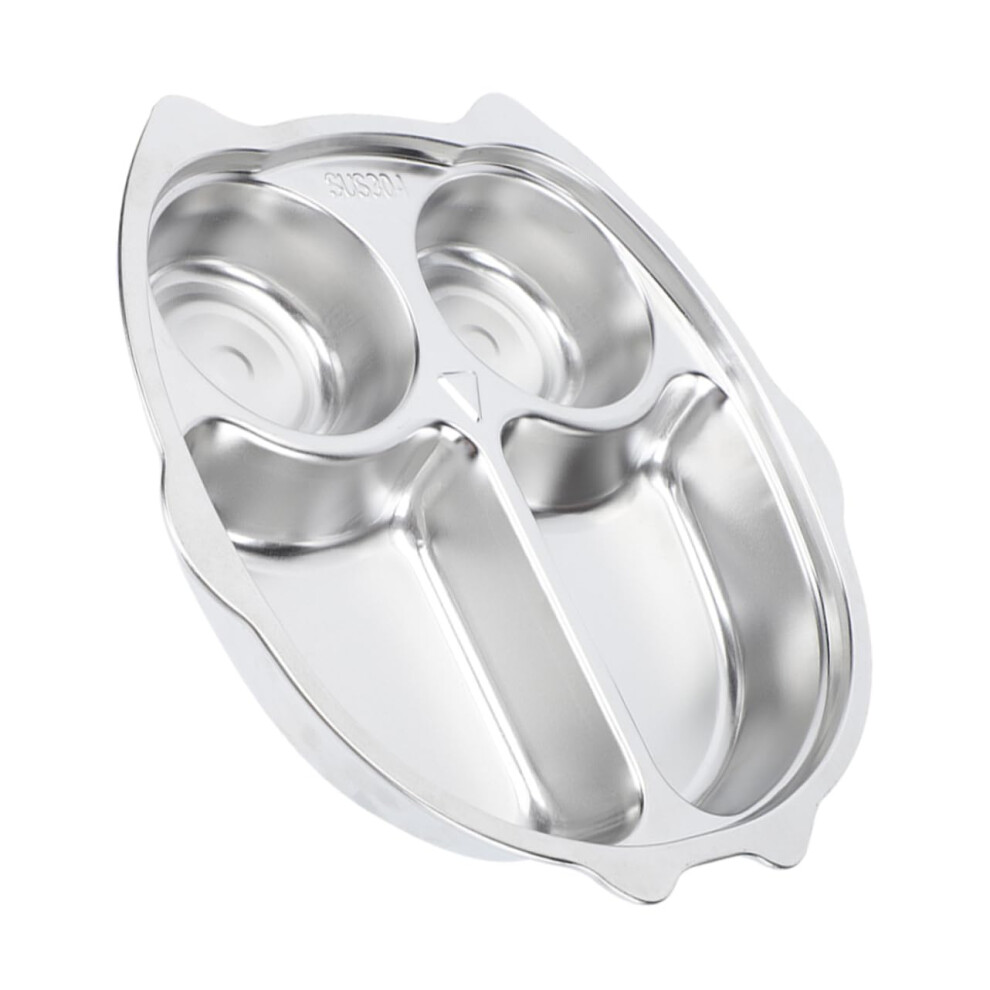 Stainless Steel Kids Divided Plate with Cartoon Owl Design for Kindergarten and Daycare
