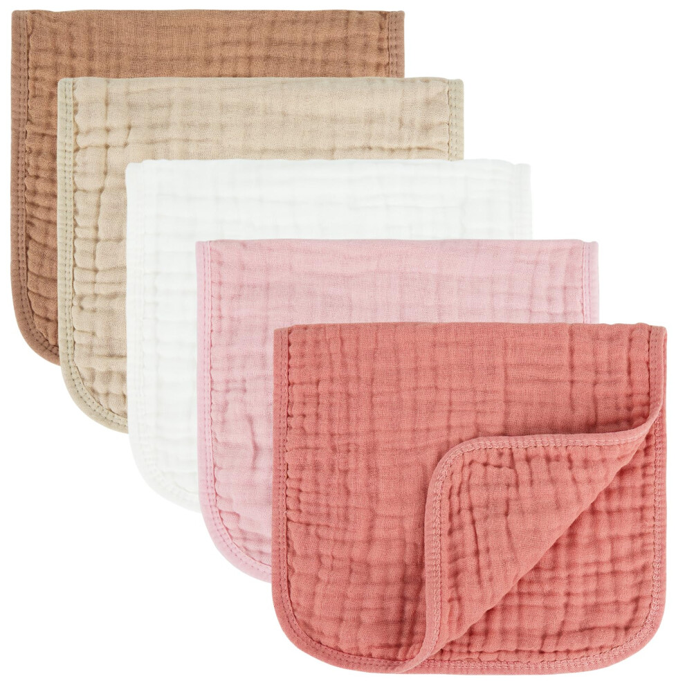 Baby Burp Cloths 100% Cotton Muslin Ultra Absorbent Soft 10x20 Pink and Coffee Set for Babies
