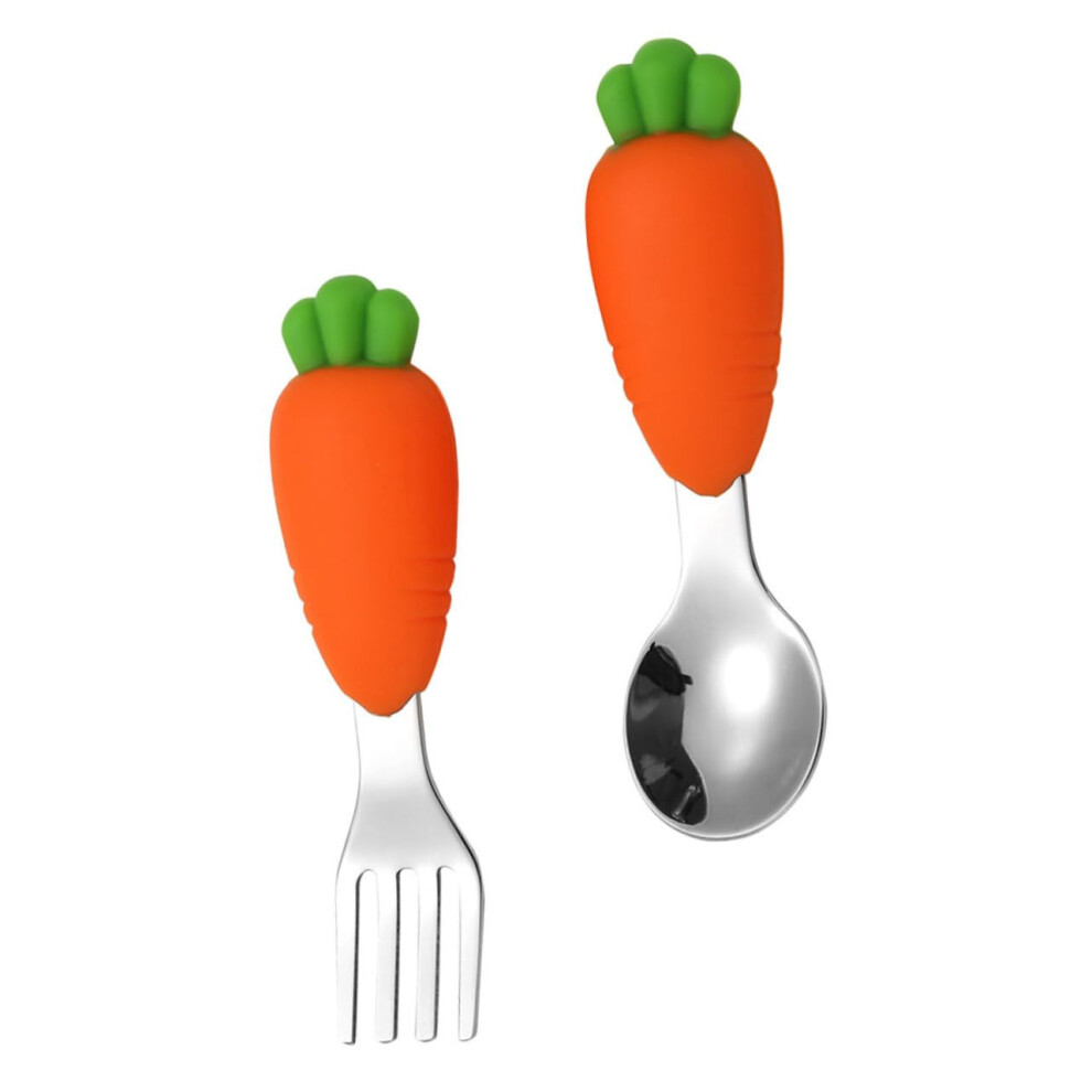Toddler Spoon and Fork Set with Nonslip Silicone Grip, Stainless Steel Baby Feeding Utensils