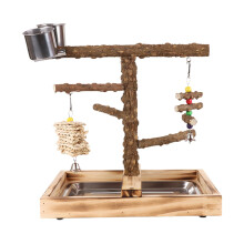 Parrot Playstand with MultiTier Climbing Perches, ChewResistant Wood and Dual Feeders for Indoor Outdoor Use