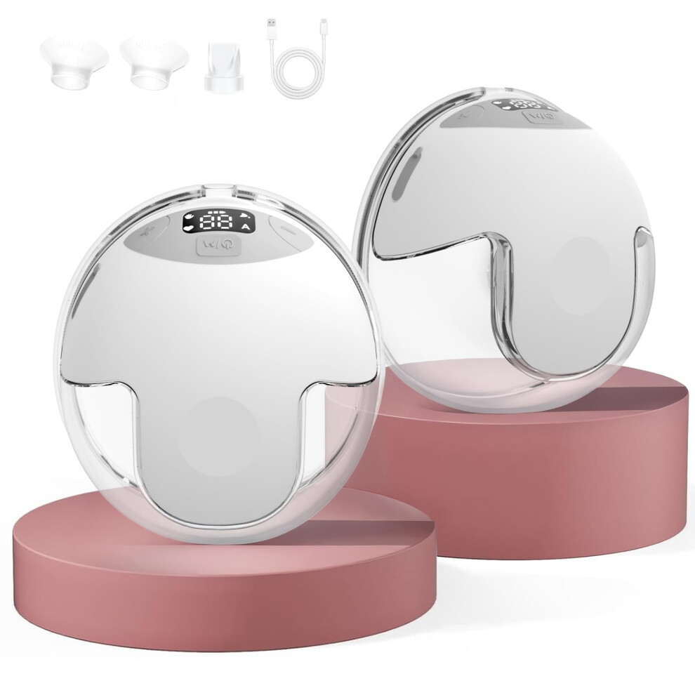Wearable Breast Pump Hands Electric With 4 Modes 12 Suction Levels Soft 24Mm Flange 2 Pack Grey