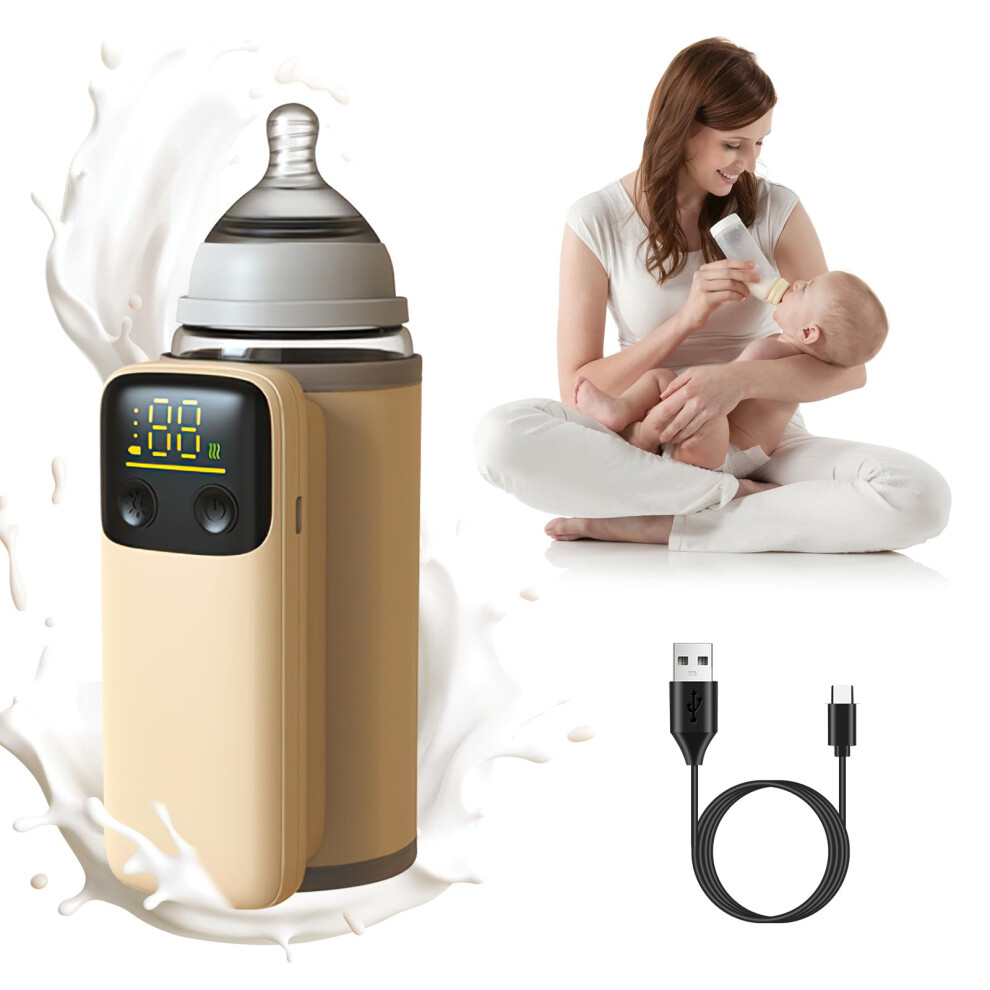 Portable Bottle Warmer With Fast Charging, 6 Heating Levels, Usb Rechargeable For Travel And Breastmilk Beige