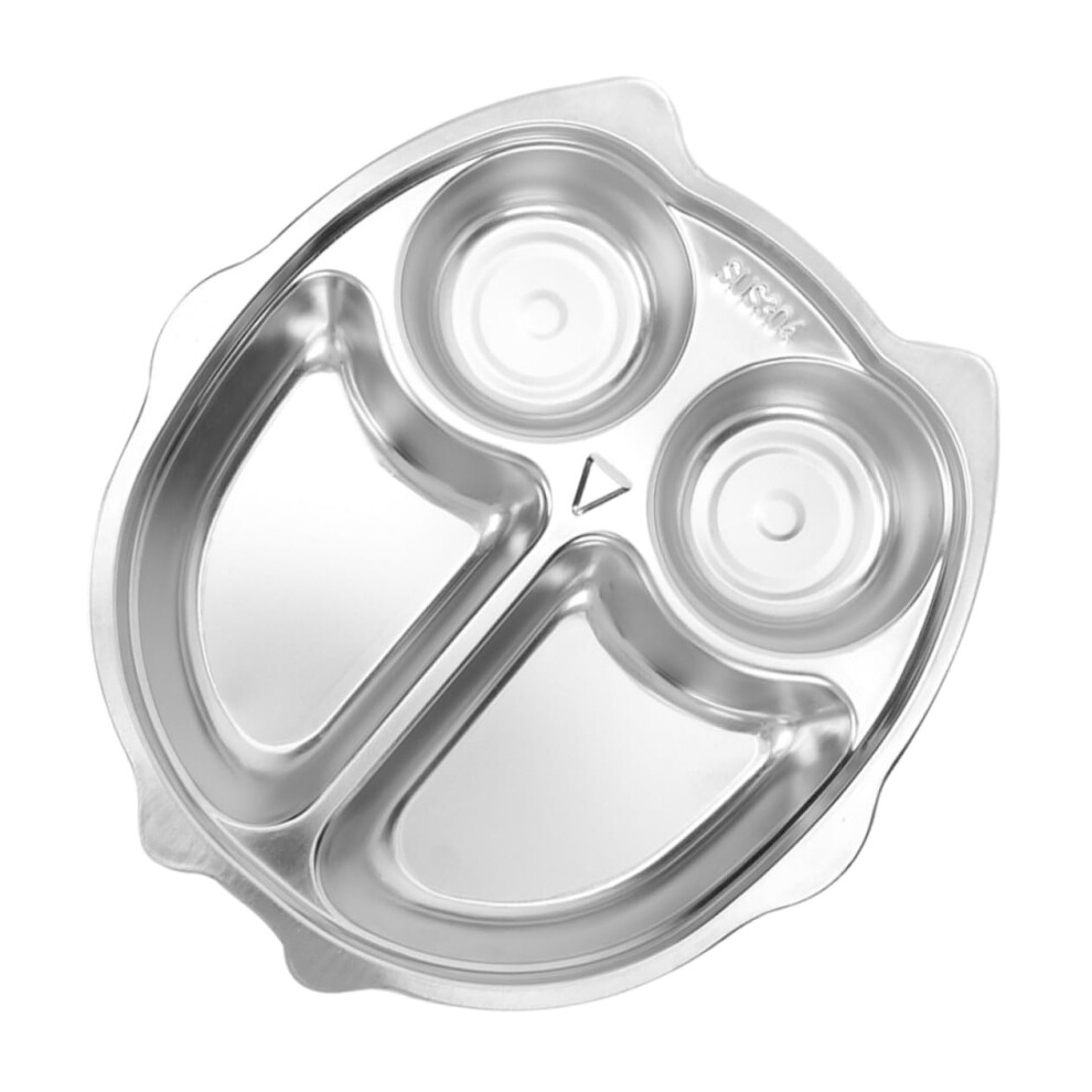Stainless Steel Divided Plate with Cartoon Owl Design for Kids Meals Dishwasher Safe and Durable