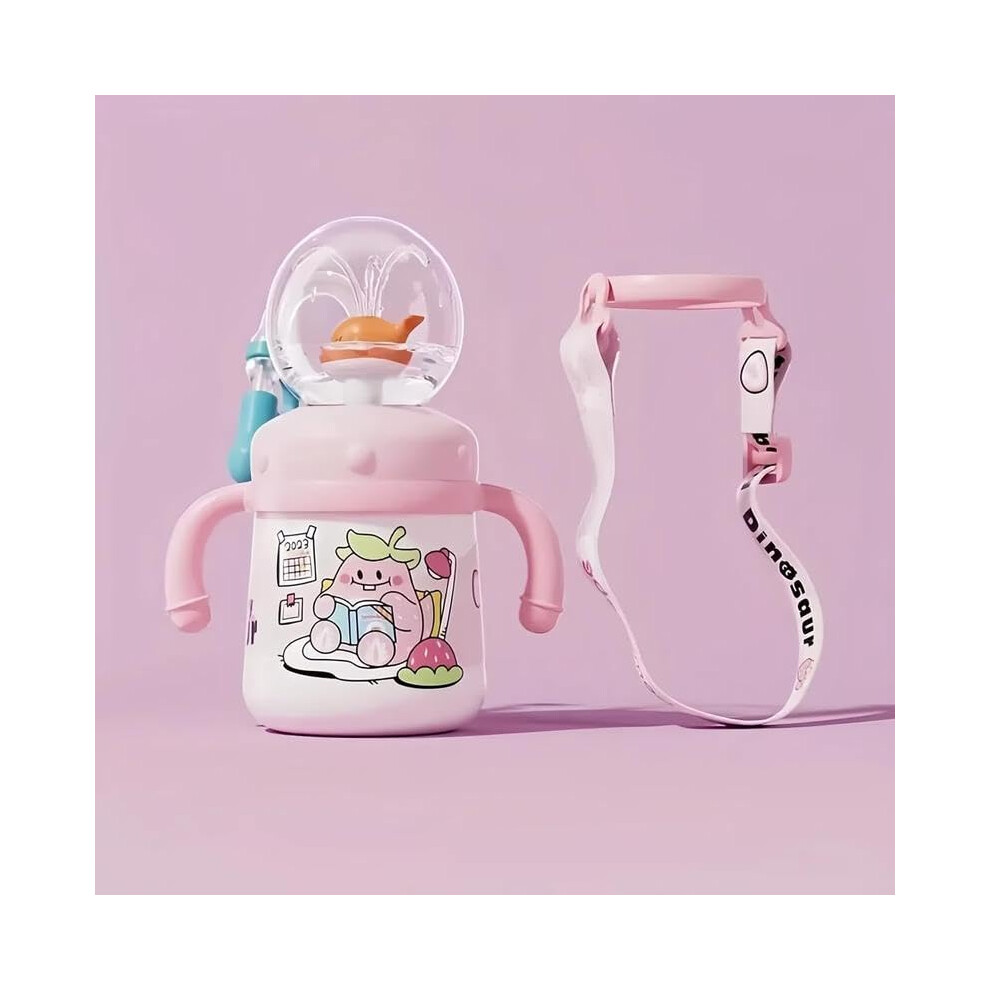 Kids Stainless Steel Sippy Cup 350Ml Whale Spill Proof Tumbler With Straw And Handle Pink