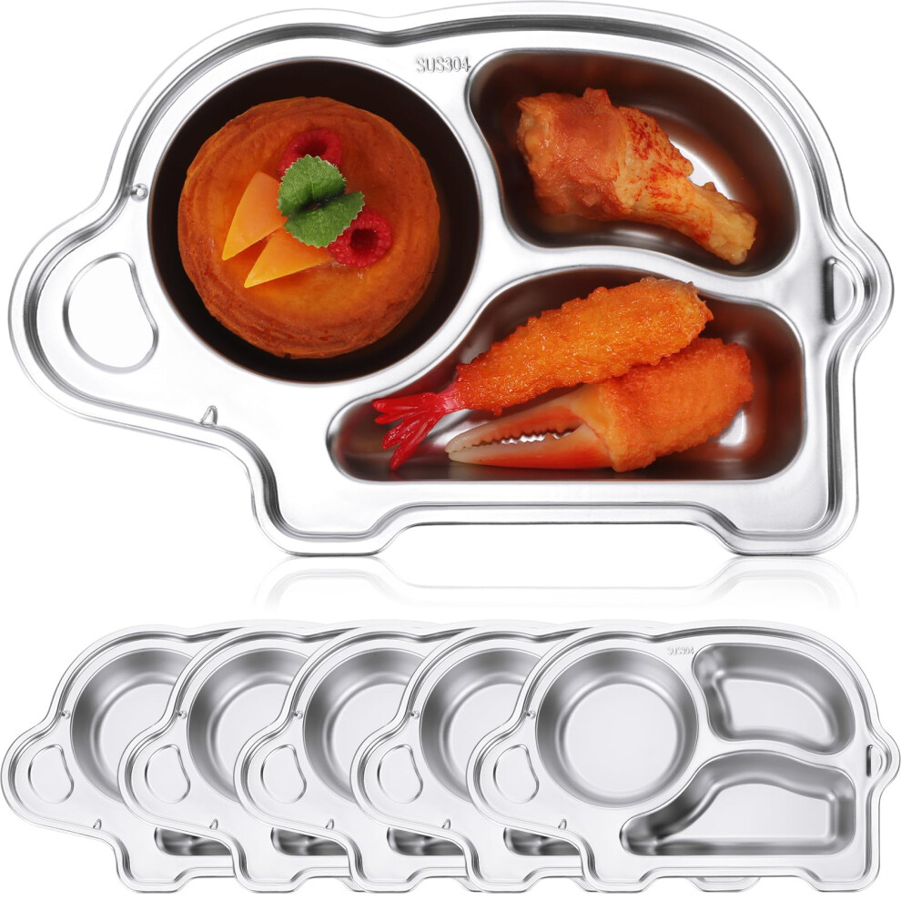 Stainless Steel Kids Plates 3 Section Elephant Shape Dishwasher Safe Dinnerware for Toddlers
