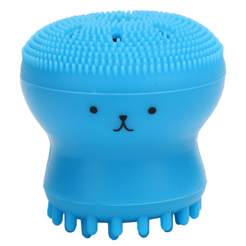 Compact Blue Pet Bath Brush with Integrated Shampoo Dispenser Soft Rubber 1