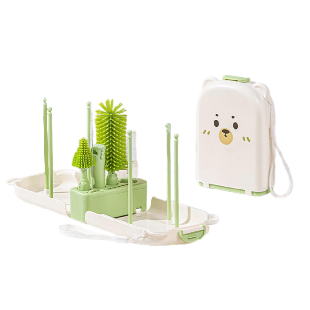 Baby Bottle Brush With Drying Rack, Soft Silicone Bristles For Teats And Straws, Ergonomic Grip Green