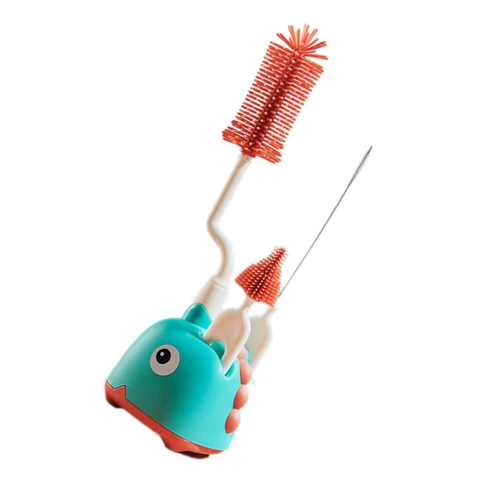 Bottle And Straw Cleaning Brush Set With Stand, Gentle Silicone Bristles For Pacifiers And Cups, Lake Green
