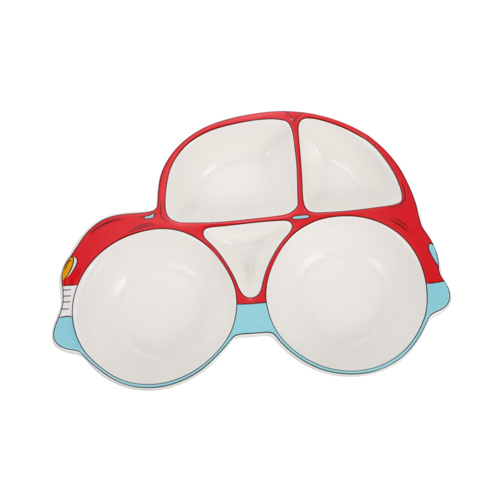Ceramic Divided Plate for Kids, Car Shaped Cartoon Design, Microwave and Dishwasher Safe