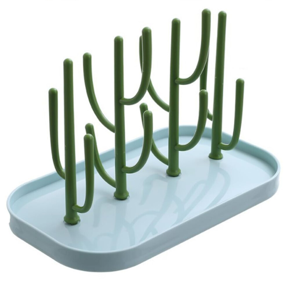 Baby Bottle Drying Rack With Playful Cactus Design, Detachable Cup Drainer For Countertop Storage (Blue) Blue