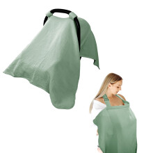 Muslin Baby Car Seat Cover and Nursing Cover, 2 in 1 Breathable Fabric with Extra Wide Coverage, Green