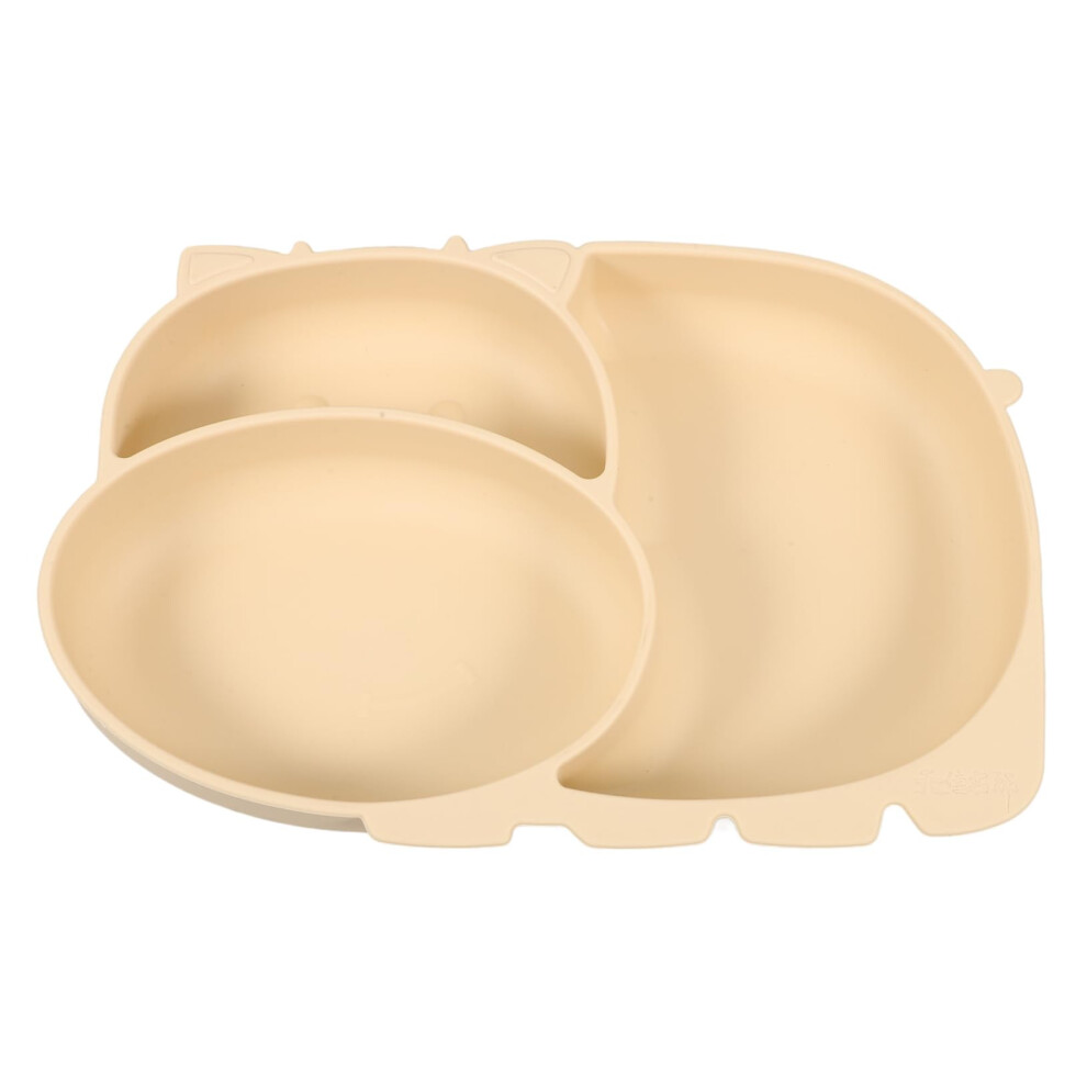Silicone Baby Plate With Strong Suction Base, Divided Toddler Design For Independent Feeding Beige