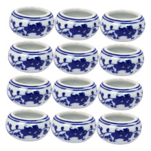 12pcs Blue and White Porcelain Calligraphy Ink Dish Set for Brush Painting and Calligraphy Students