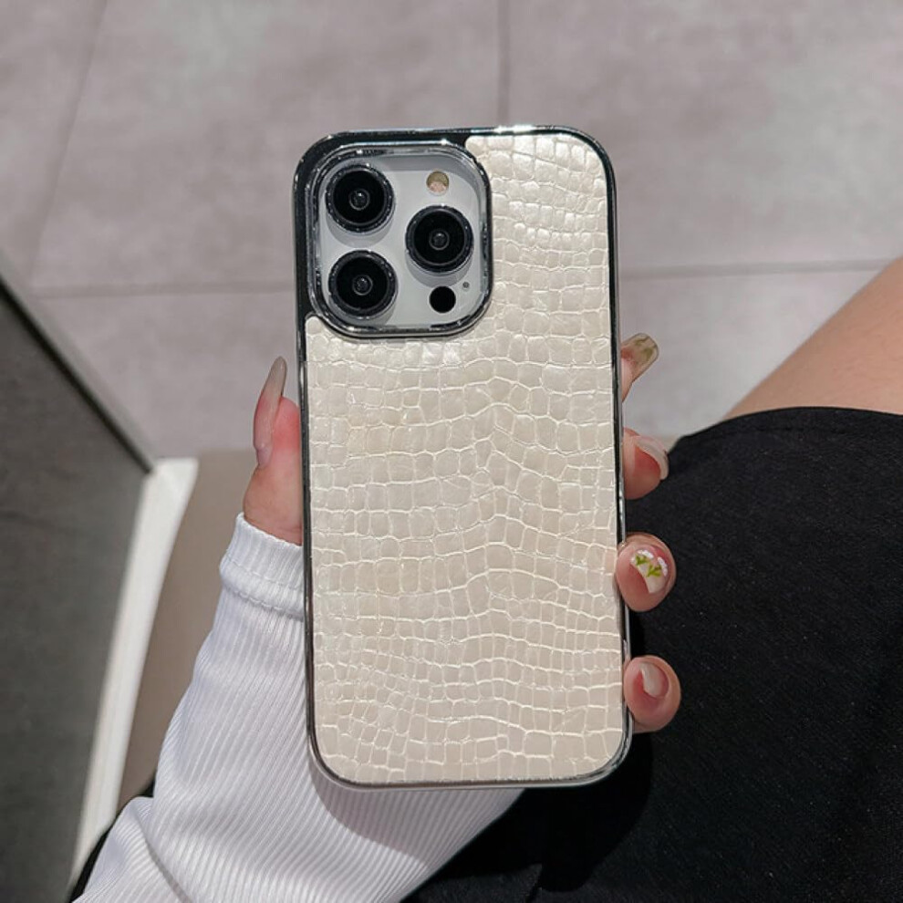 Case For Iphone 14 Plus Glossy Crocodile Leather Luxury Shockproof Bumper Cover White 9365369599024