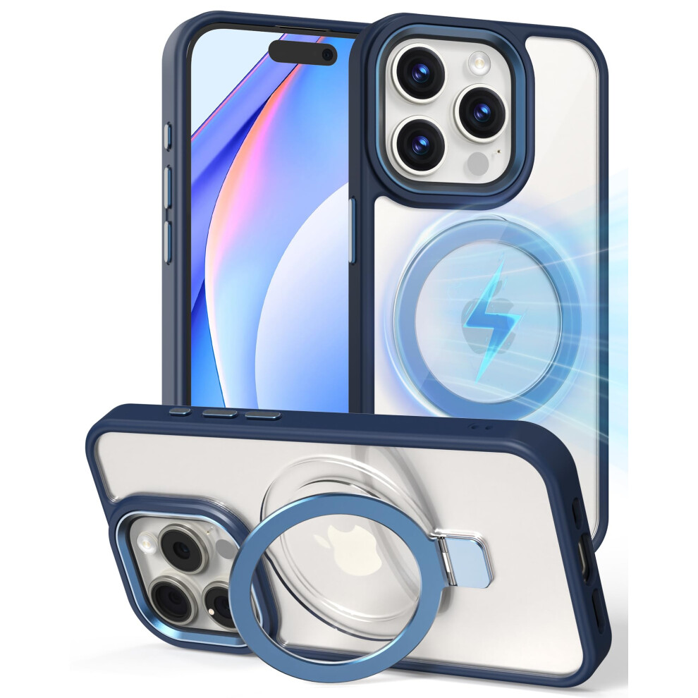 Magsafe Case Clear With Magnetic Ring Stand Shockproof Slim Cover For Iphone 15 Pro Blue 9164114426901