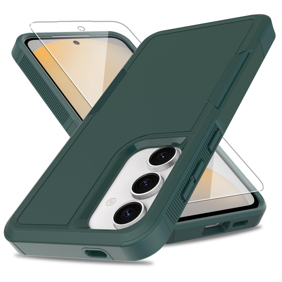 Military Grade Case With Screen Protector, Shockproof Rugged Cover Dark For Samsung Galaxy S24 Fe Green 9365369601192