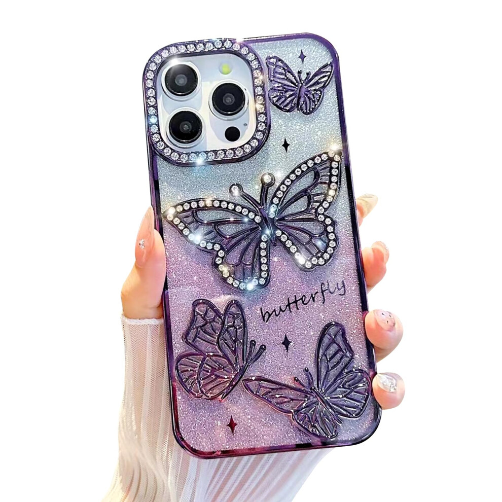 Glitter Butterfly Rhinestone Sparkly Tpu Protective Cover Case For Women For Iphone 16 Pro Max Purple 9365369601253