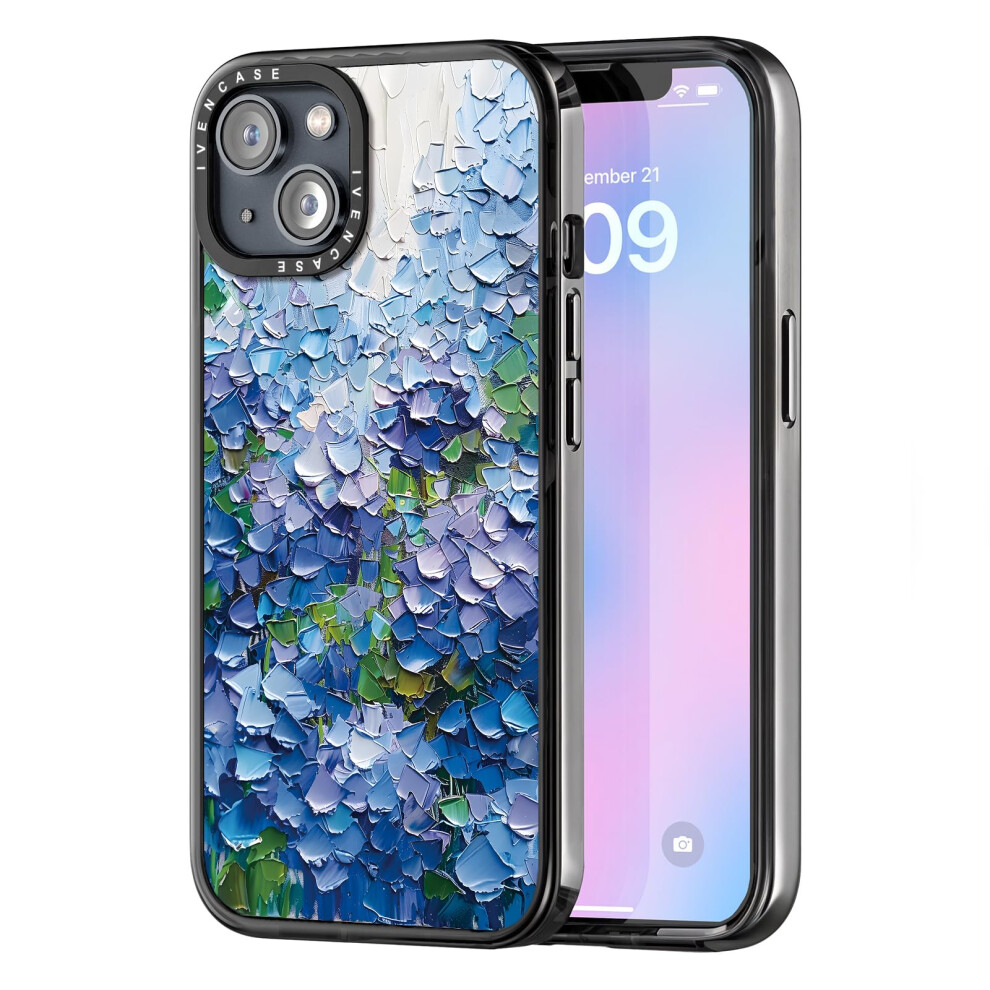 Clear Shockproof Tpu Bumper Case With Floral Design And Camera Protection Hydrangea For Iphone 13/14 Purple 9164114428288