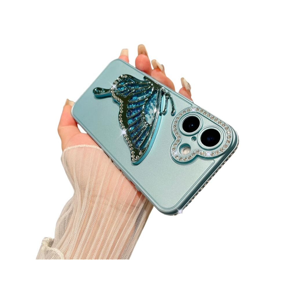 Case For Iphone 14 Glitter Butterfly Quicksand Slim Lightweight Dropproof Protective Cover Blue 9164114428554