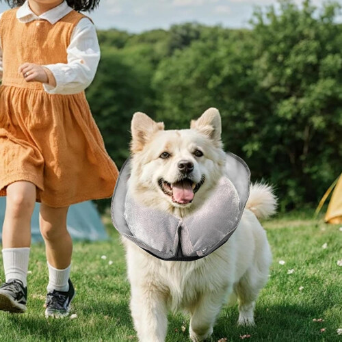 Dog Inflatable Cone Collar M Gray Adjustable QuickDrying Soft Design for Post Surgery Recovery 1
