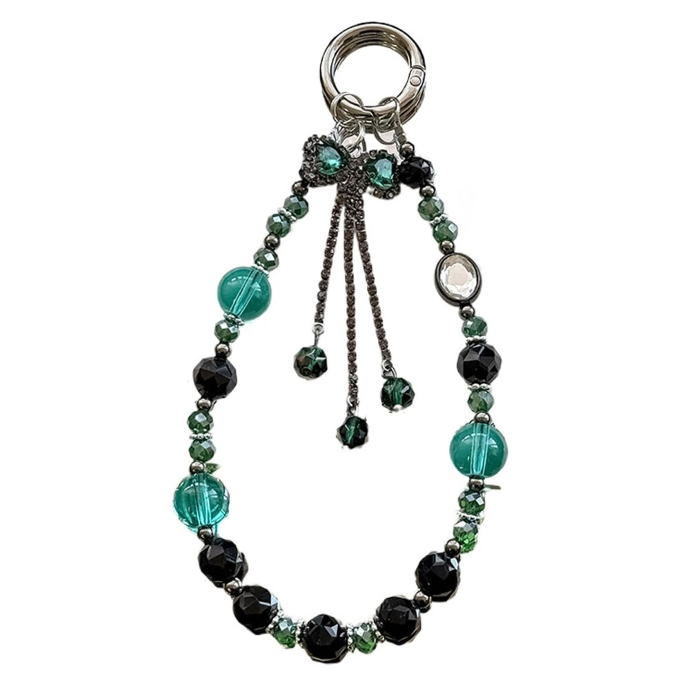 Handmade Beaded Phone Charm With Crystal Pendant Bow Knot Wrist Strap Antiloss Lanyard Green 9164114429520