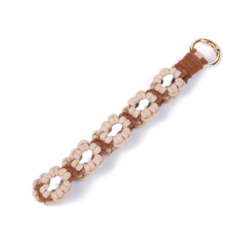 Handmade Daisy Phone Charm And Bohemian Crochet Wristlet Keychain With Braided Flower Design 9365369602908