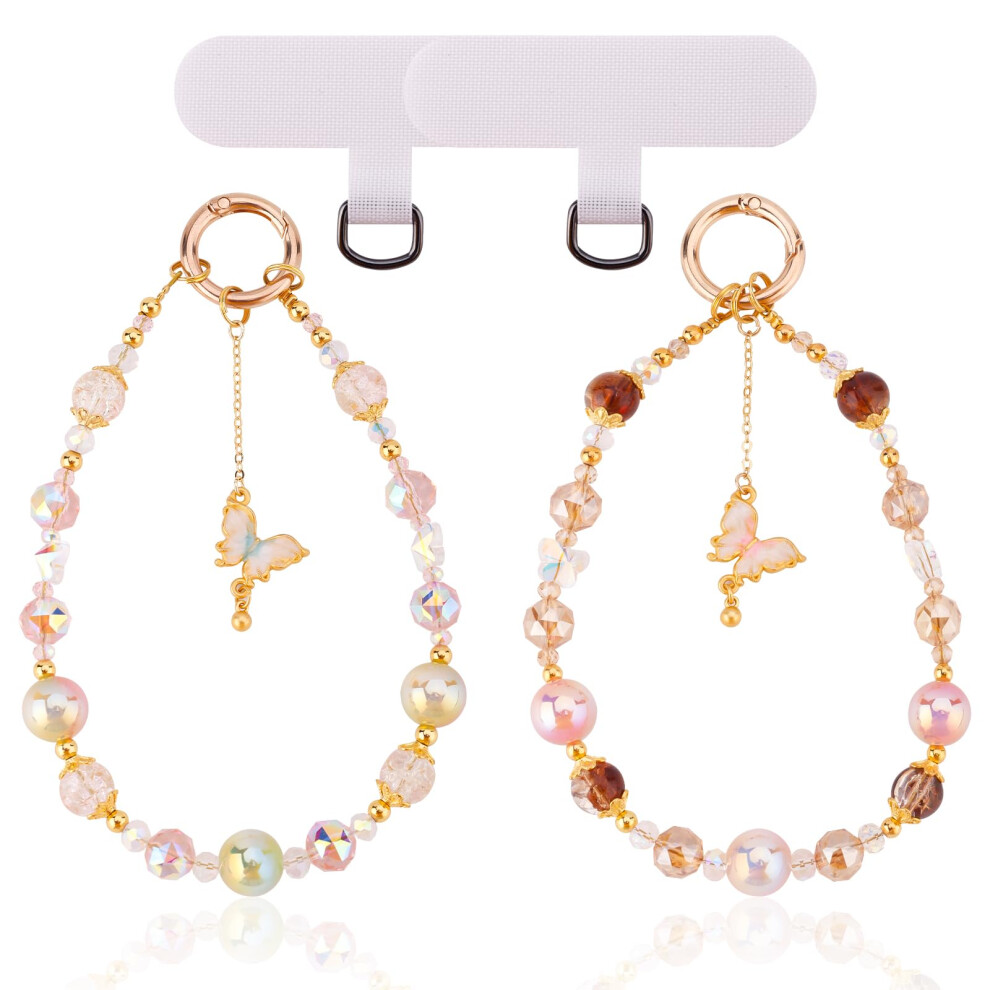 2Pcs Butterfly Beaded Phone Charm Strap With Crystal Wrist Lanyard And Tether Tabs For Women 9053599175261