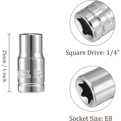 2pcs 1/4 Inch Drive E8 External Torx Shallow Socket CRV Steel AntiRoundOff RustResistant for Car 1