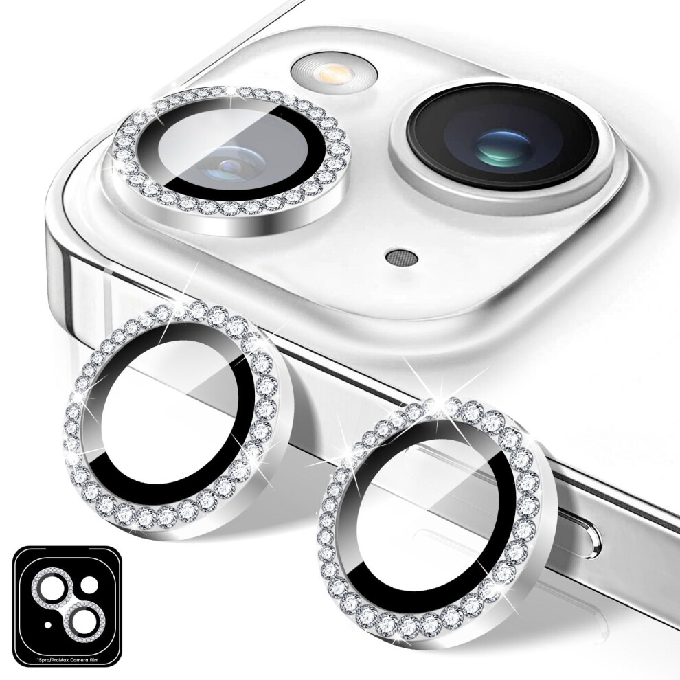 Camera Lens Protector Diamond Metal Finish Full Coverage 9H Tempered Glass For Iphone 14/14 Plus Silver 9164114431189