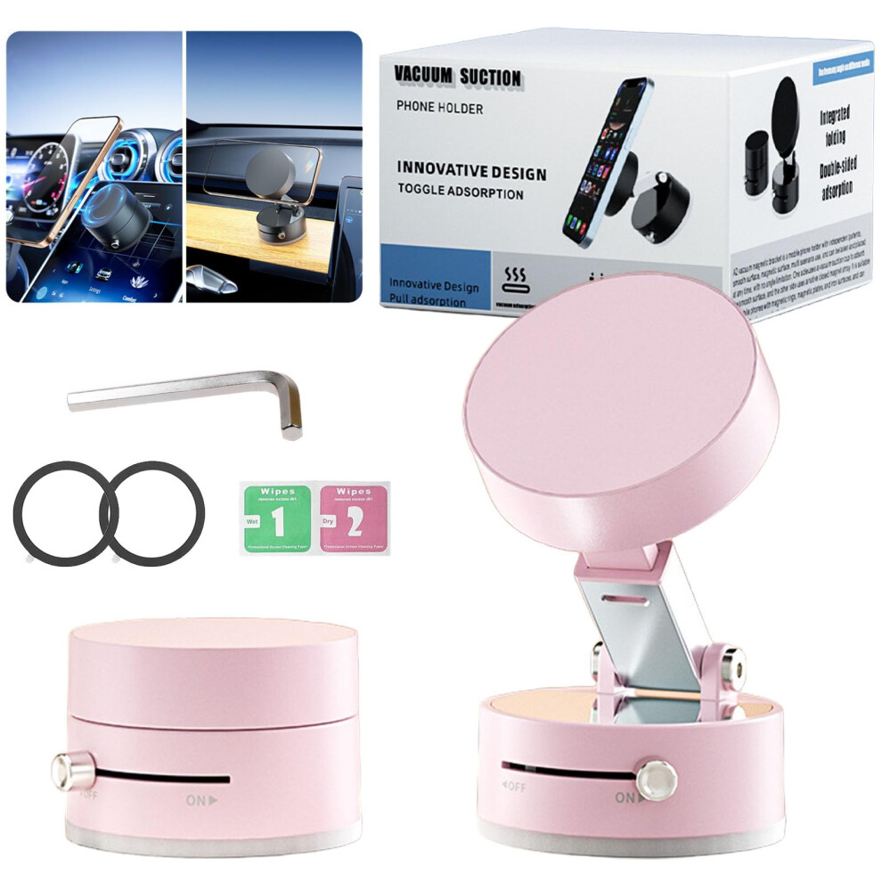 Magnetic Phone Holder With 360 Rotation, Vacuum Suction, Foldable Design For Car Dashboard And Windshield (Pink) Pink 9164114431363
