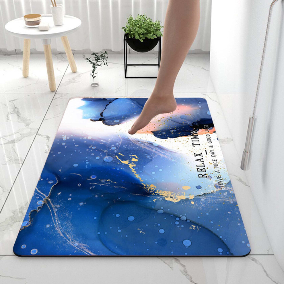 Diatomaceous Earth Bath Mat Large Quick Dry Non Slip Washable Microfiber Blue 50x80cm