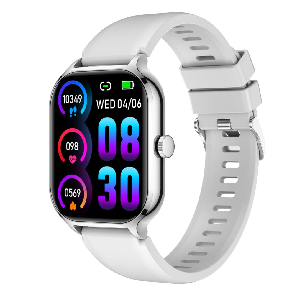 Smart Watch With Bluetooth Calling, Heart Rate Monitor, Ip67 Waterproof, Fitness Tracker For Ios And Android, Silver 9164114436269