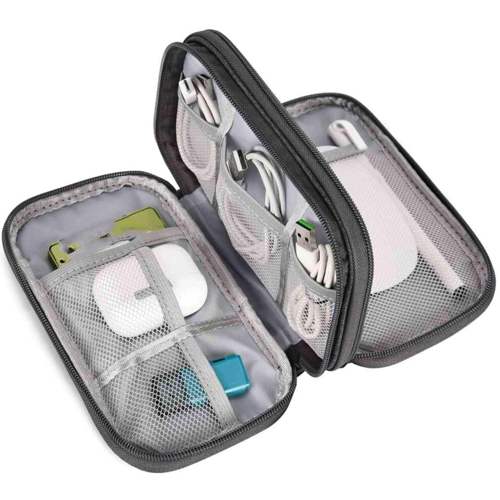 Electronics Organizer With Waterproof Oxford Exterior, Duallayer Travel Cable Storage Case, Grey 9365369607927