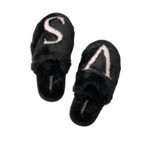 Victoria's Secret Black Fur Slippers Small UK 3-5
