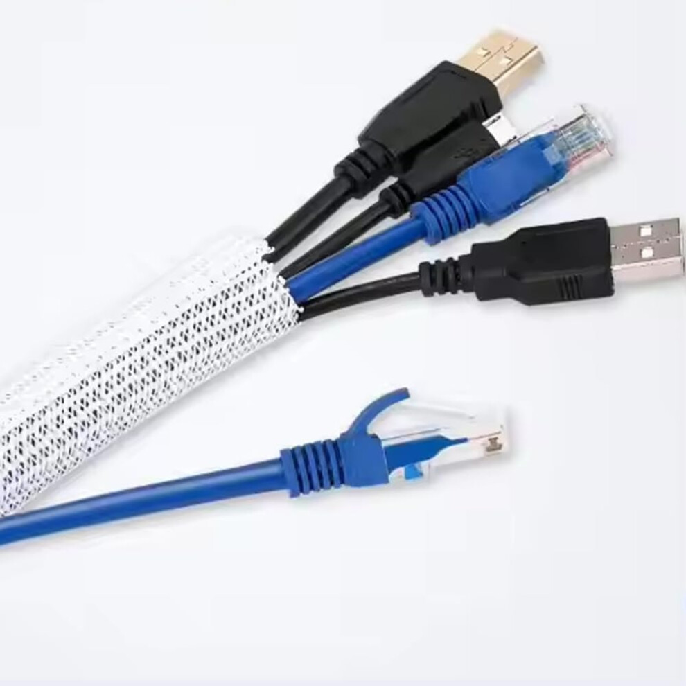 Split Braided Cable Management Sleeve 6Mm White 3M For Usb And Power Cords Flexible Wire Loom Organizer 9044945215618