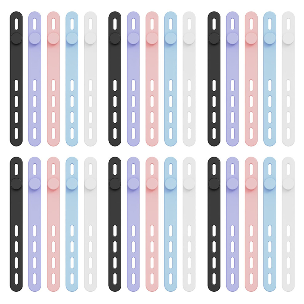 30Pcs Reusable Silicone Cable Ties Adjustable Colorful Cord Organizer Straps For Home Office Travel 9164114441362